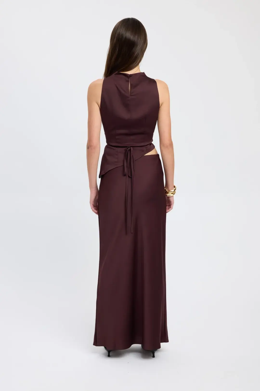 Kookai Prato High Cowl Neck and Prato Slip Skirt Brown Size 10 for rent on The Volte - main image