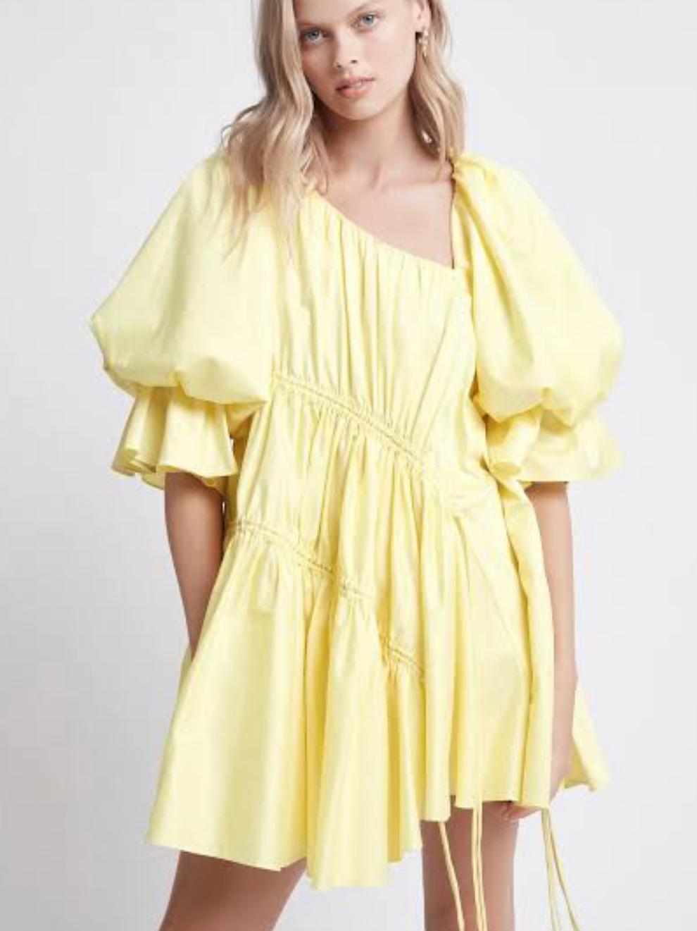 Aje Hushed Asymmetric Dress Yellow Size 6 for rent on The Volte - main image
