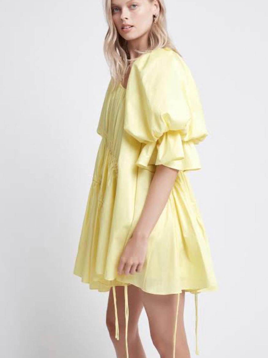 Aje Hushed Asymmetric Dress Yellow Size 6 for rent on The Volte - main image