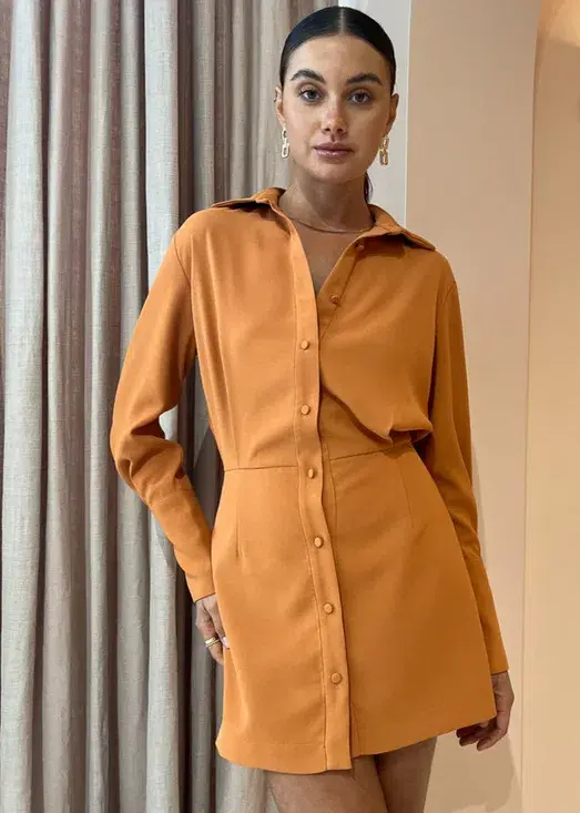 By Johnny Margot Mini Shirt Dress in Clay Size AU 14 for rent on The Volte - main image