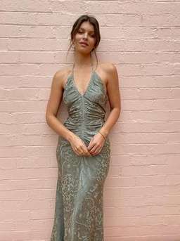 Shona Joy MIA HALTER RUCHED MIDI DRESS IN SAGE 10