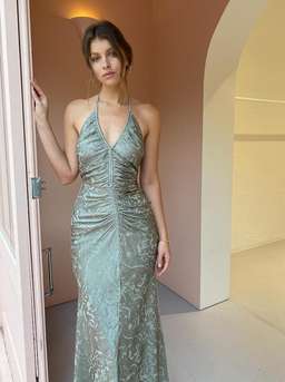 Shona Joy MIA HALTER RUCHED MIDI DRESS IN SAGE 10