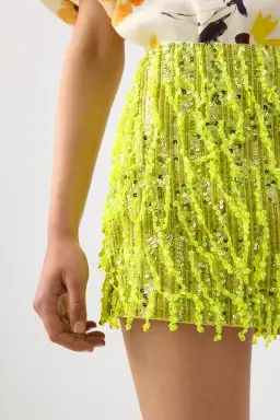 Aje Sequin Micro Mini Skirt Chartreuse Green Size 8 for rent on The Volte - image 2