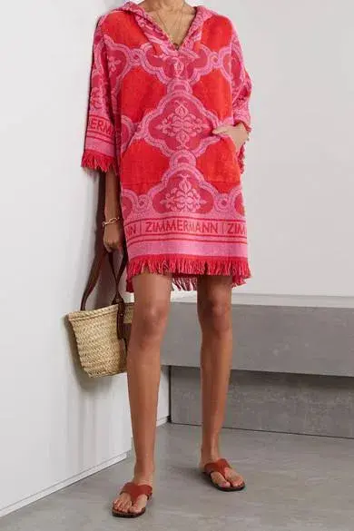 Zimmermann Poppy Fringed Terry Towel Mini Dress Red Pink Size 1 / AU 10 for rent on The Volte - main image
