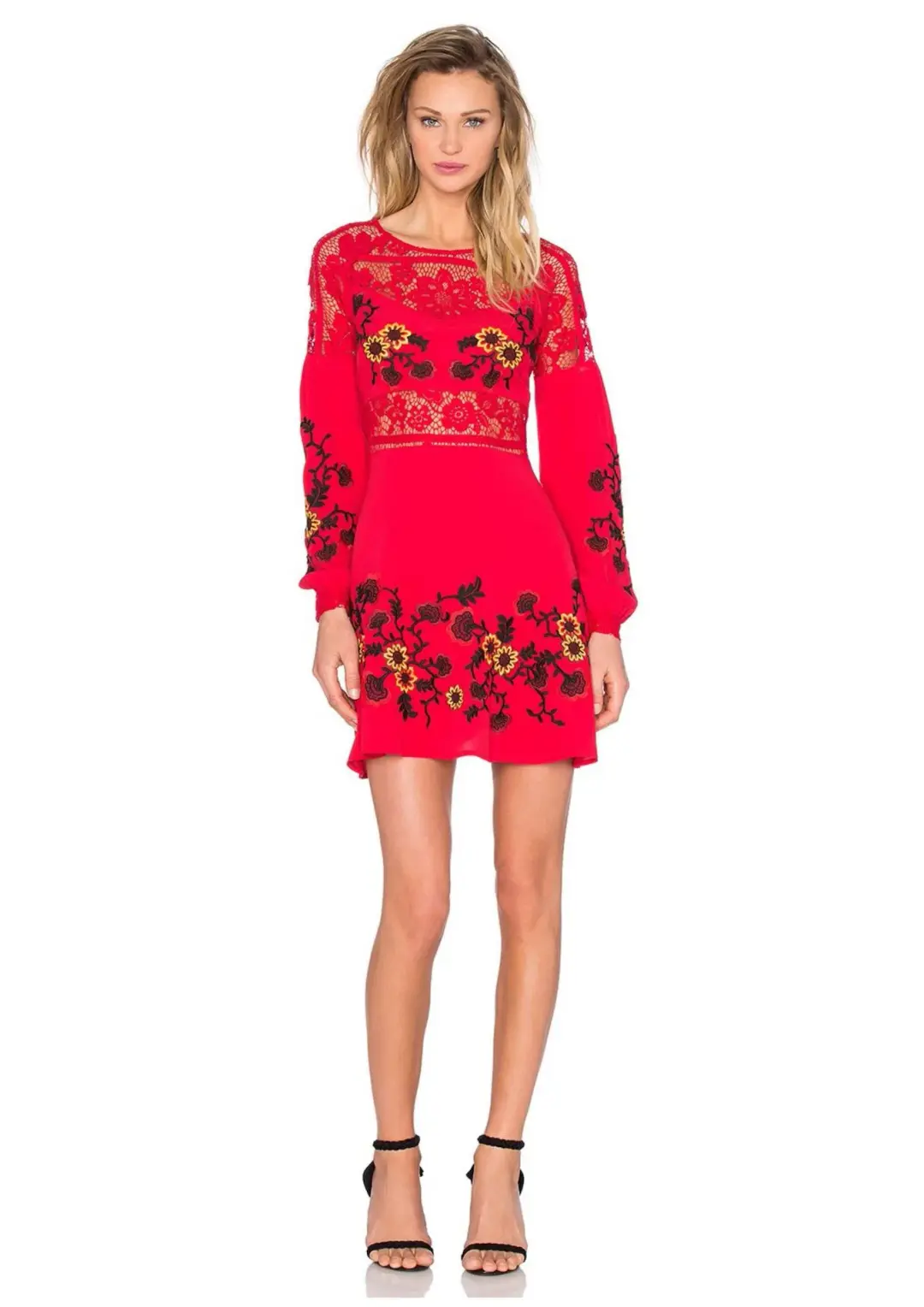 For Love & Lemons Isabella Long Sleeve Mini Dress Hot Red Size XS / AU 6 for rent on The Volte - main image