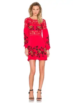For Love & Lemons Isabella Long Sleeve Mini Dress Hot Red Size XS / AU 6 for rent on The Volte - image 1