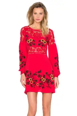 For Love & Lemons Isabella Long Sleeve Mini Dress Hot Red Size XS / AU 6 for rent on The Volte - image 2