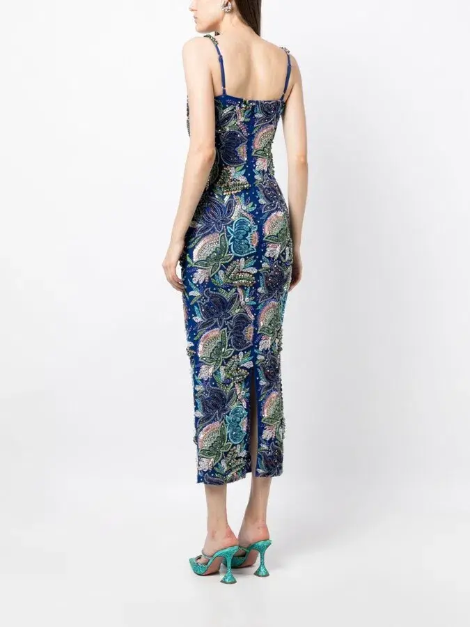 Rachel Gilbert Piper Beaded Midi Dress Ocean Blue Size AU 8 for rent on The Volte - main image