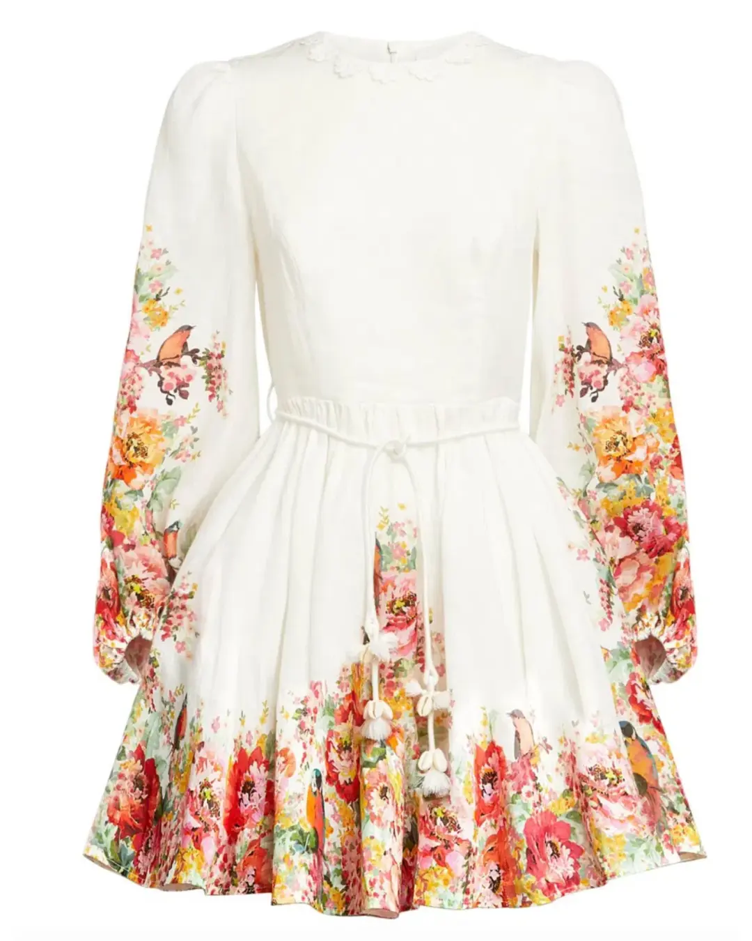Zimmermann Mae Embellished Linen Mini Dress Floral Print Size AU 8 for rent on The Volte - main image