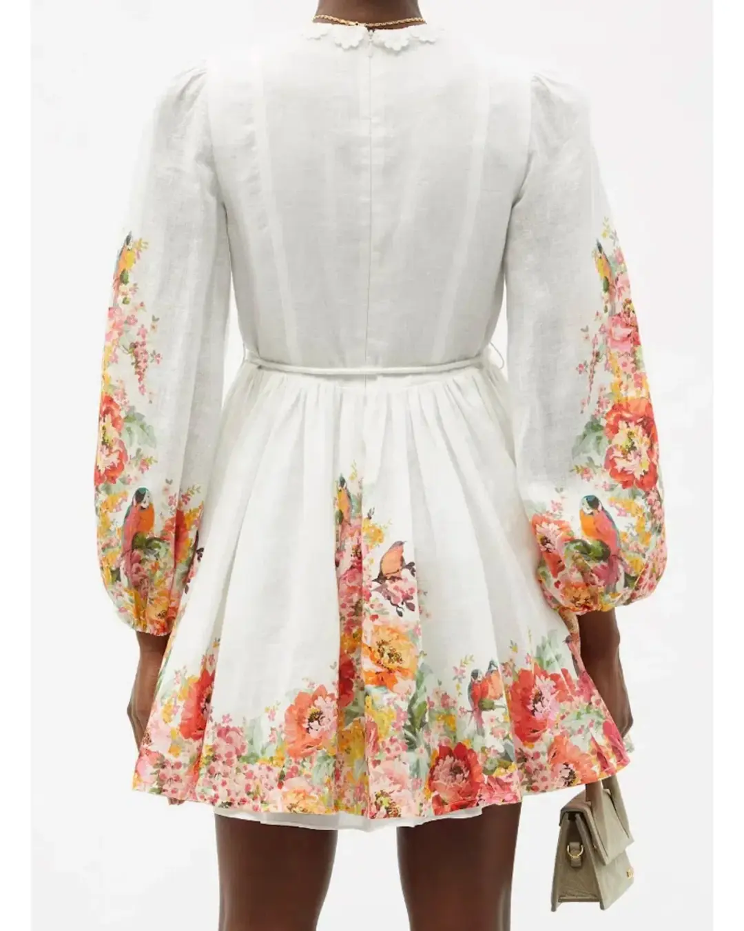 Zimmermann Mae Embellished Linen Mini Dress Floral Print Size AU 8 for rent on The Volte - main image