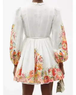 Zimmermann Mae Embellished Linen Mini Dress Floral Print Size AU 8 for rent on The Volte - image 2