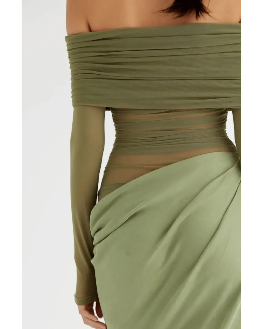 Benni Yasmin Off Shoulder Maxi Dress Pistachio Size AU 10 for rent on The Volte - main image