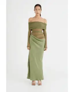 Benni Yasmin Off Shoulder Maxi Dress Pistachio Size AU 10 for rent on The Volte - image 1