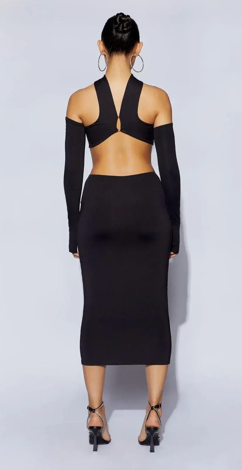 Meshki Demie Neckband Midi Dress With Fingerless Gloves Black Size S / AU 8 for rent on The Volte - main image