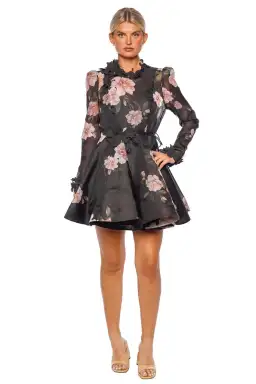 Zimmermann Natura Liftoff Mini Dress Black Camellia Size 1 / AU 10