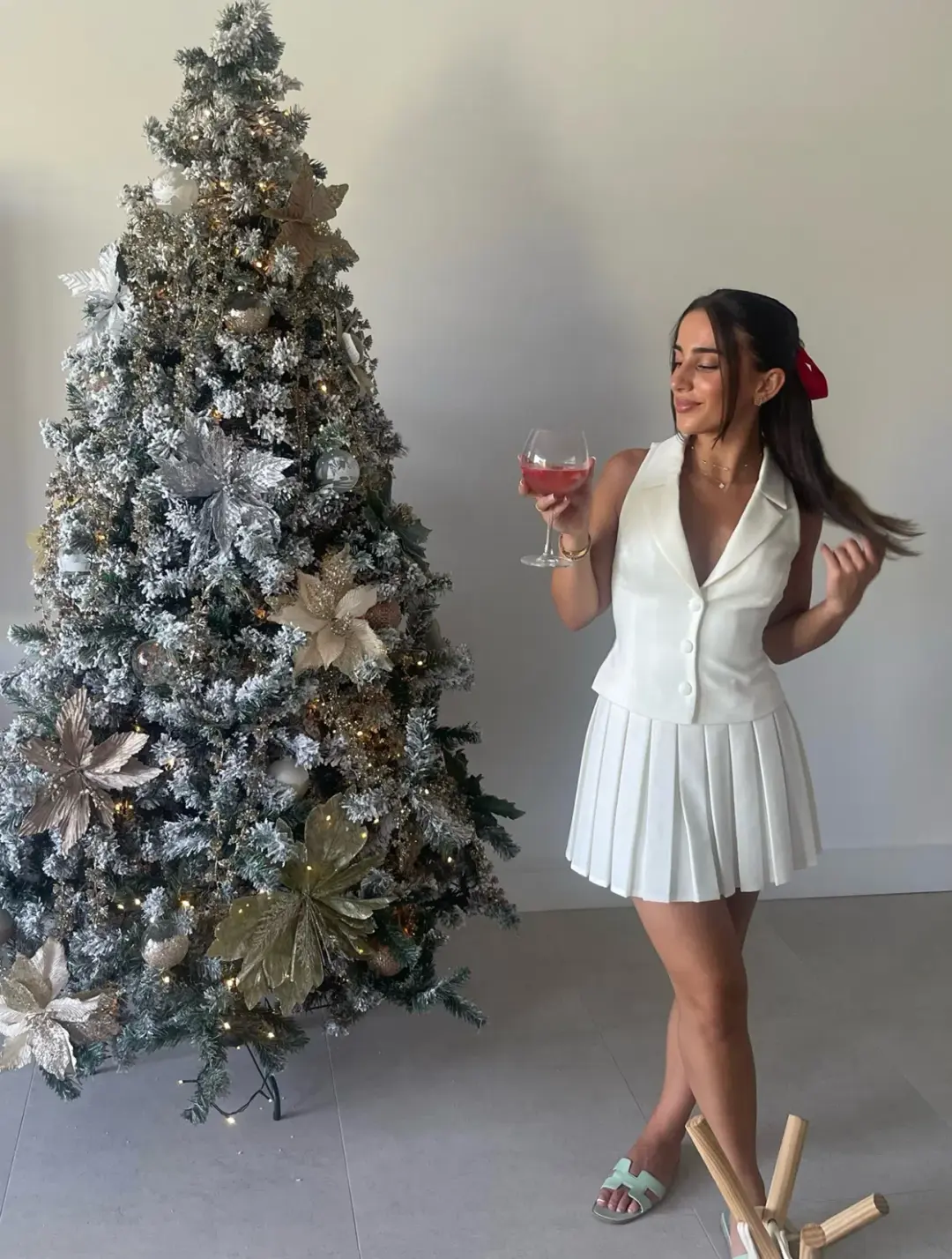 Meshki Mura Suiting Vest & Pleated Mini Skirt Set Ivory Size XS / AU 6 for rent on The Volte - main image