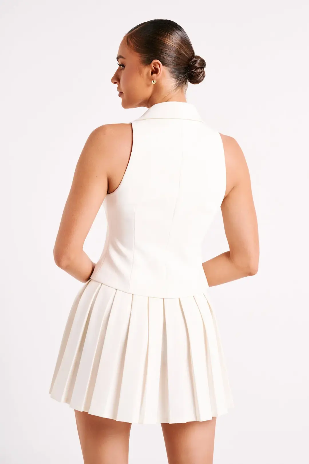 Meshki Mura Suiting Vest & Pleated Mini Skirt Set Ivory Size XS / AU 6 for rent on The Volte - main image