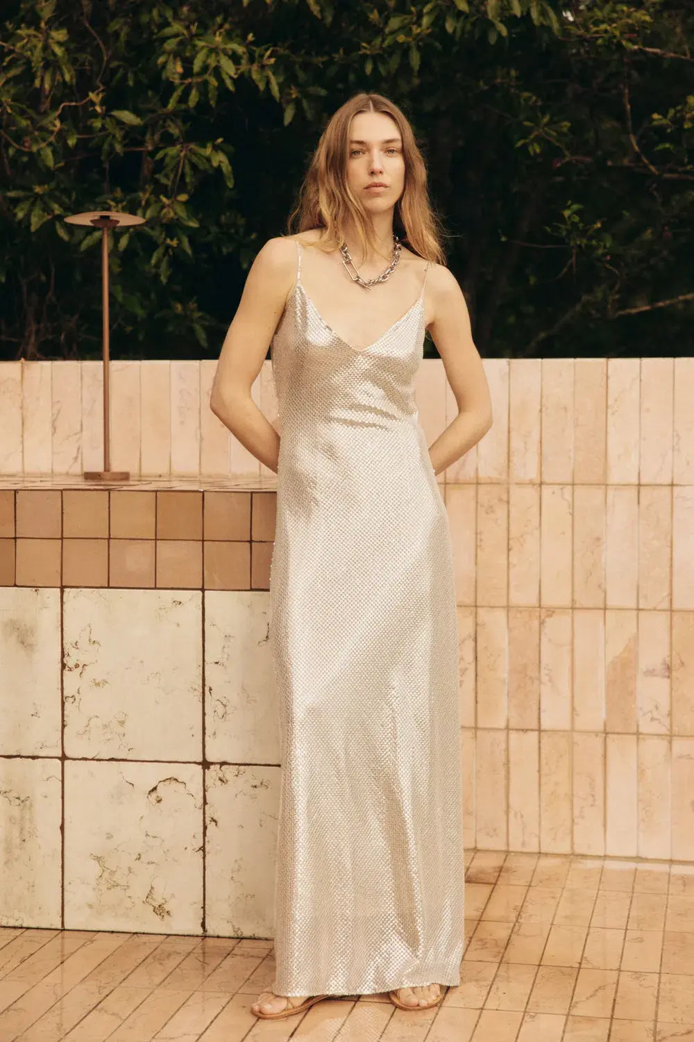 Manning Cartell High Voltage Slip Dress Nude Silver Size 10 for rent on The Volte - main image