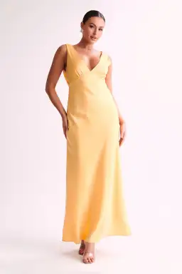 Meshki Nadia Satin Maxi Dress With Back Cowl Lemon XXL / AU 16