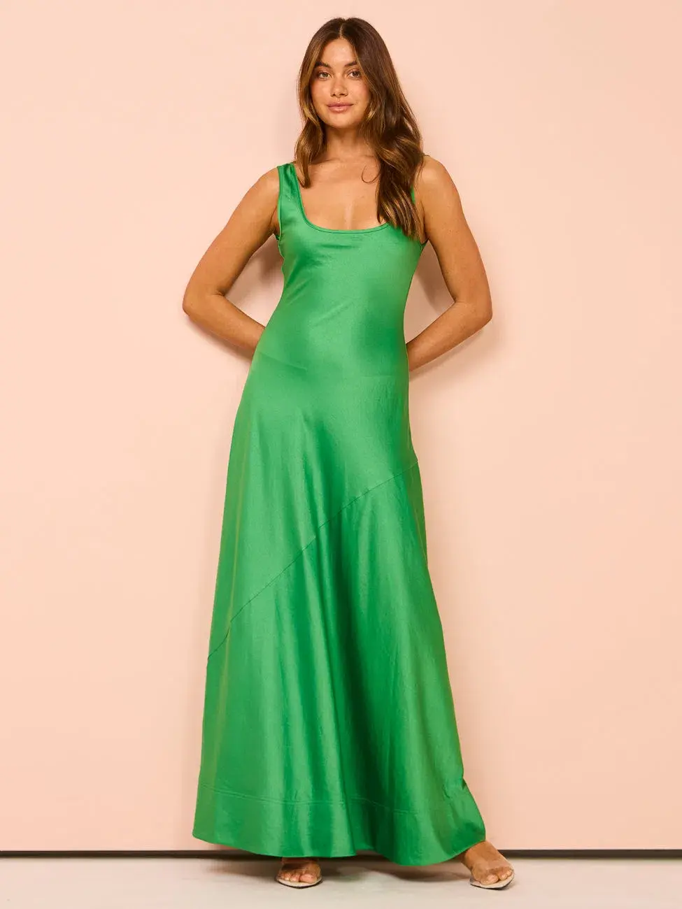 By Nicola Beneath the Stars Bias Cut Slip Dress Verde Size 16 for rent on The Volte - main image