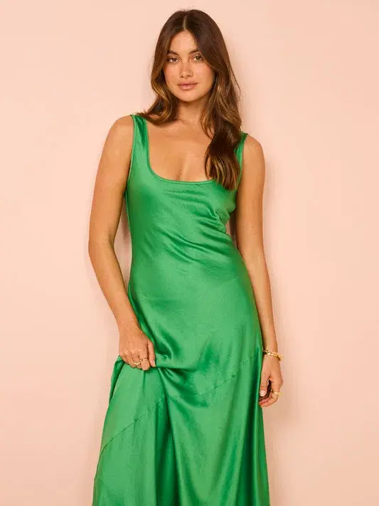 By Nicola Beneath the Stars Bias Cut Slip Dress Verde Size 16 for rent on The Volte - main image
