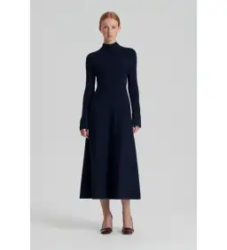 Scanlan Theodore Crepe Knit Button Polo Midi Dress in Navy Size 6 for rent on The Volte - image 1