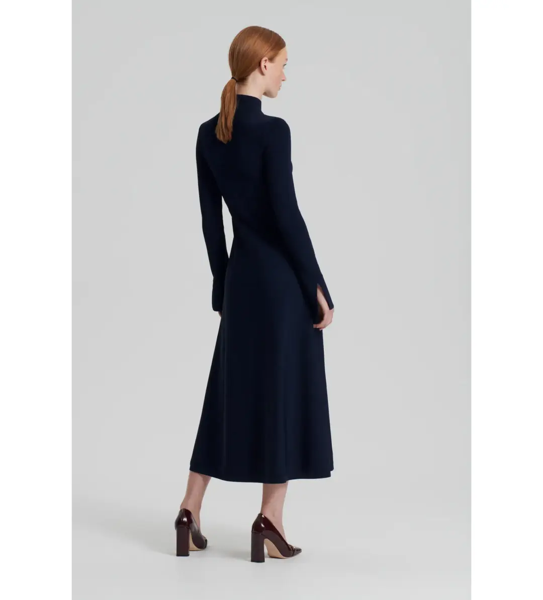 Scanlan Theodore Crepe Knit Button Polo Midi Dress in Navy Size 6 for rent on The Volte - main image