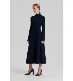 Scanlan Theodore Crepe Knit Button Polo Midi Dress in Navy Size 6 for rent on The Volte - image 2