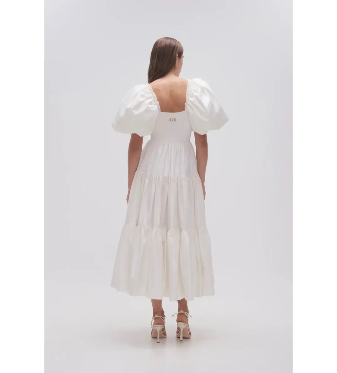 Aje Casa Puff Sleeve Midi Dress White Size 10 for rent on The Volte - main image