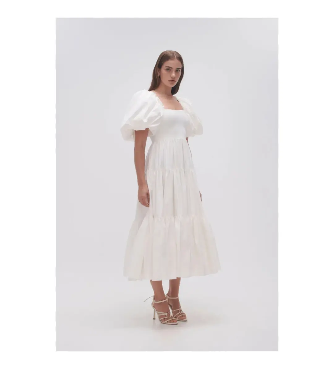 Aje Casa Puff Sleeve Midi Dress White Size 10 for rent on The Volte - main image
