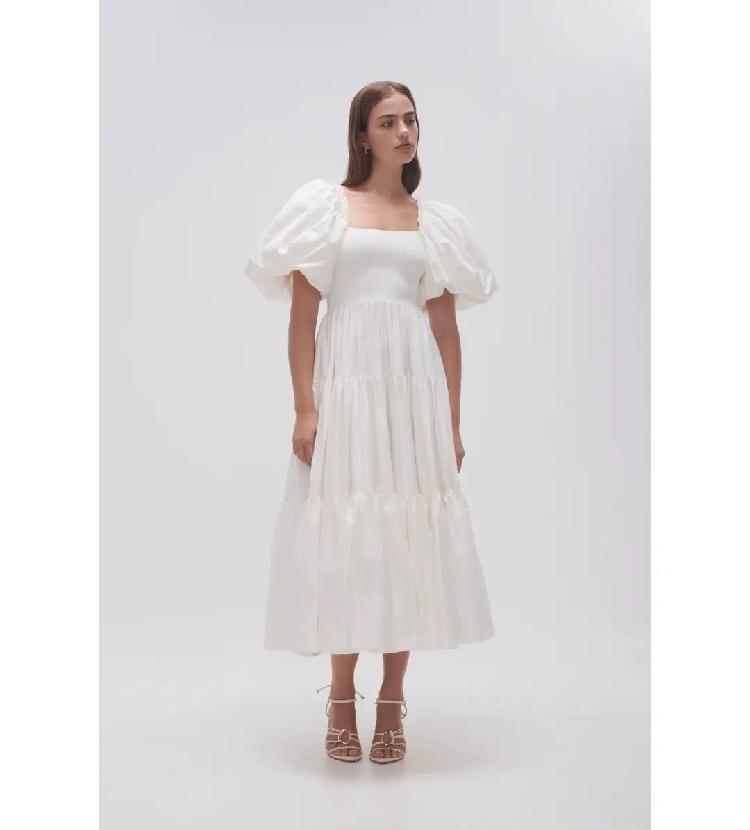 Aje Casa Puff Sleeve Midi Dress White Size 10 for rent on The Volte - main image