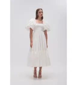 Aje Casa Puff Sleeve Midi Dress White Size 10 for rent on The Volte - image 1