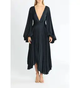 Acler Palms Pleat Midi Dress in Navy Size 8/S