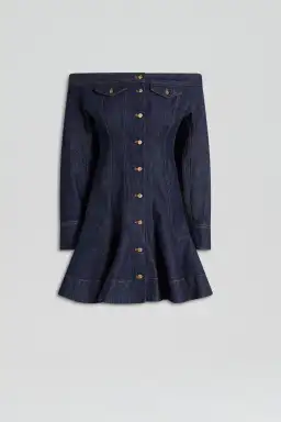 Scanlan Theodore Denim Skater Off Shoulder Mini Dress Indigo Size 8 for rent on The Volte - image 4