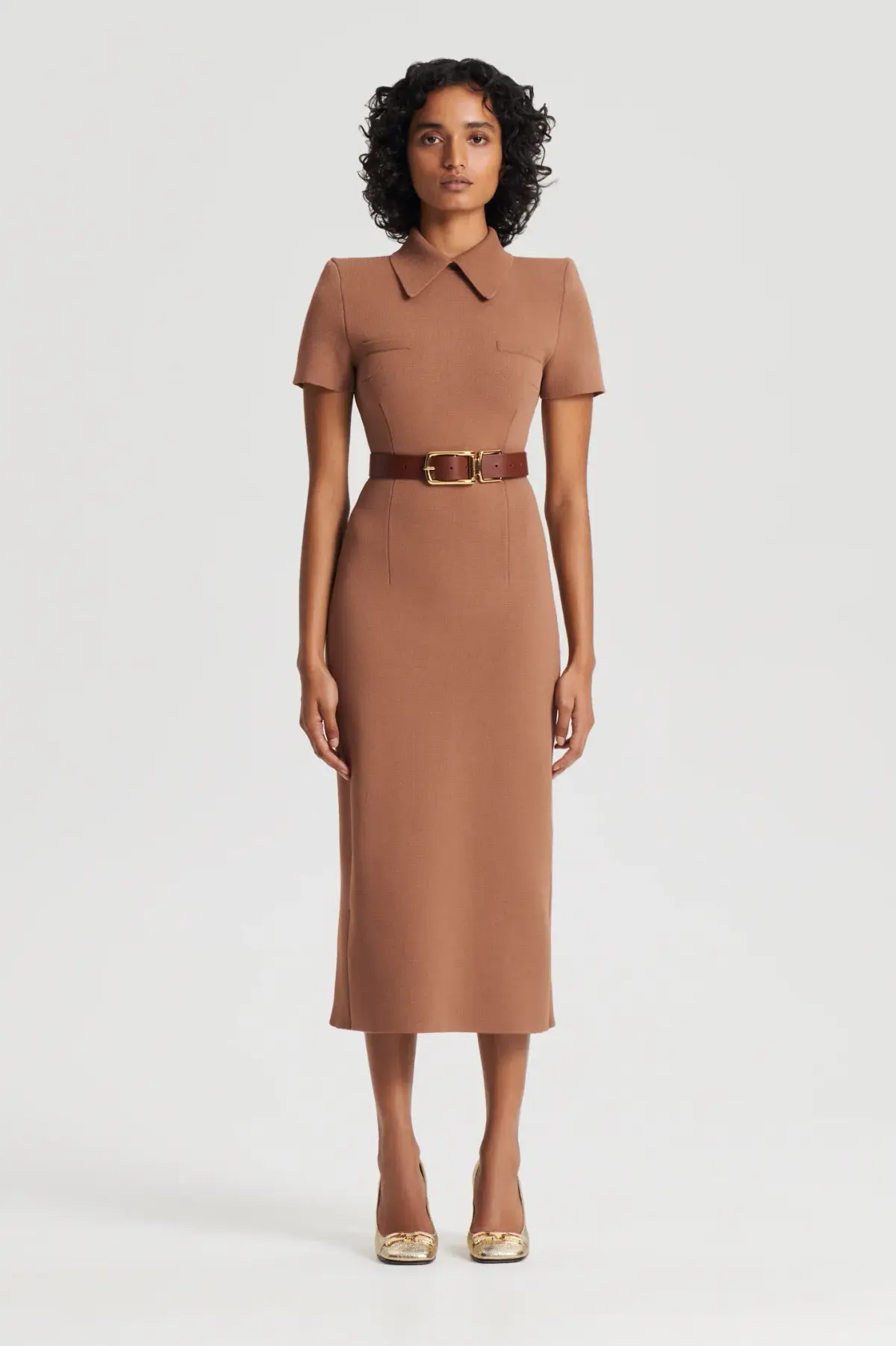 Scanlan Theodore Crepe Knit Collar Midi Dress Spice Size M / AU 10 - Image 1