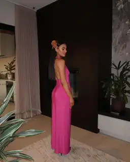 With Harper Lu Halter Maxi Dress in Fuchsia Size XS (AU 6) for rent on The Volte - image 5