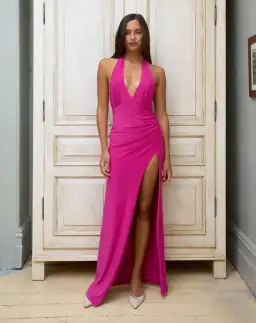 With Harper Lu Halter Maxi Dress in Fuchsia Size XS (AU 6) for rent on The Volte - image 1