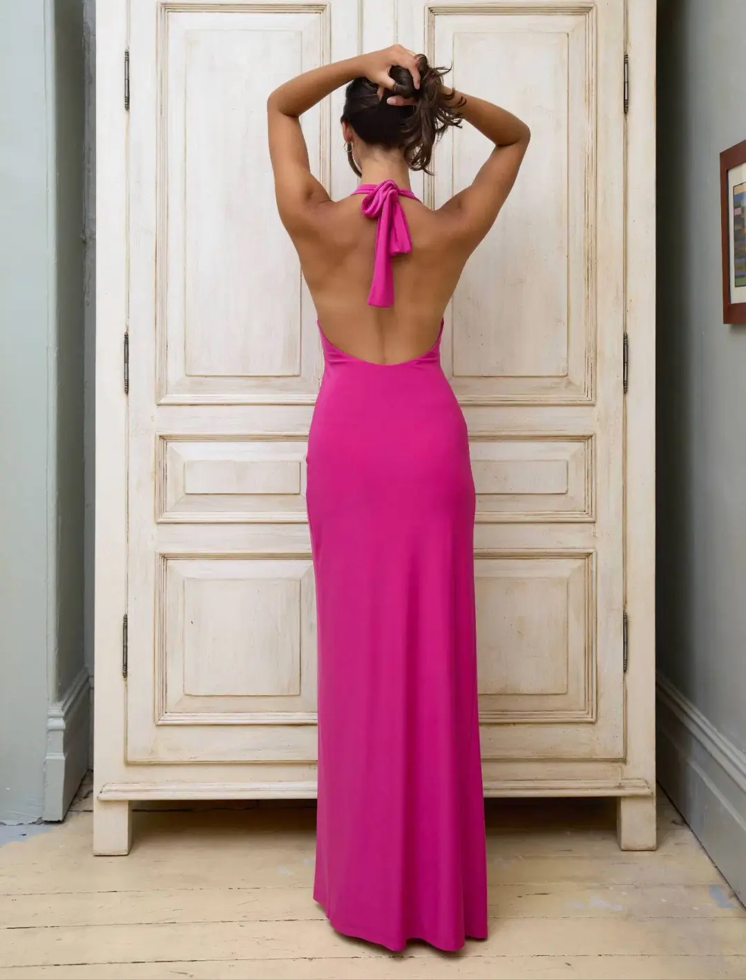 With Harper Lu Halter Maxi Dress in Fuchsia Size XS (AU 6) for rent on The Volte - main image