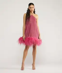 Oseree Lumière Plumage Necklace Short Dress in Raspberry Size S/M for rent on The Volte - image 1