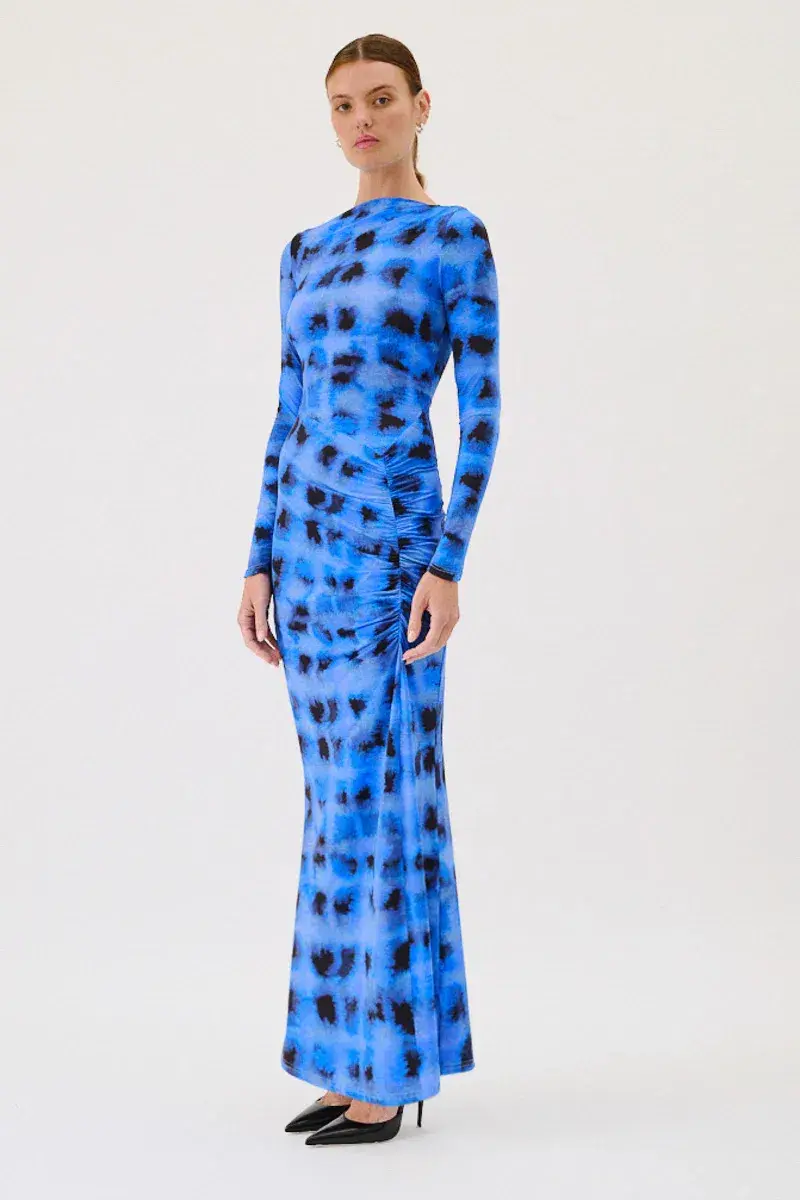 Suboo Shibori Long Sleeve Ruched Maxi Dress Blue Size M (AU 10) for rent on The Volte - main image