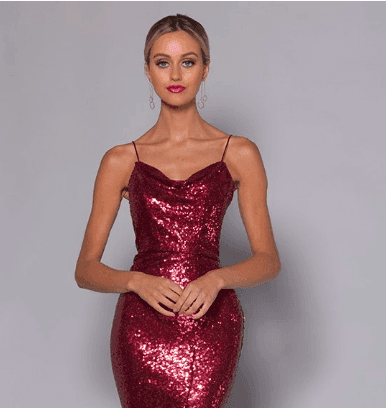 Bariano Sequin Burgundy Gown Size 10 for rent on The Volte - main image