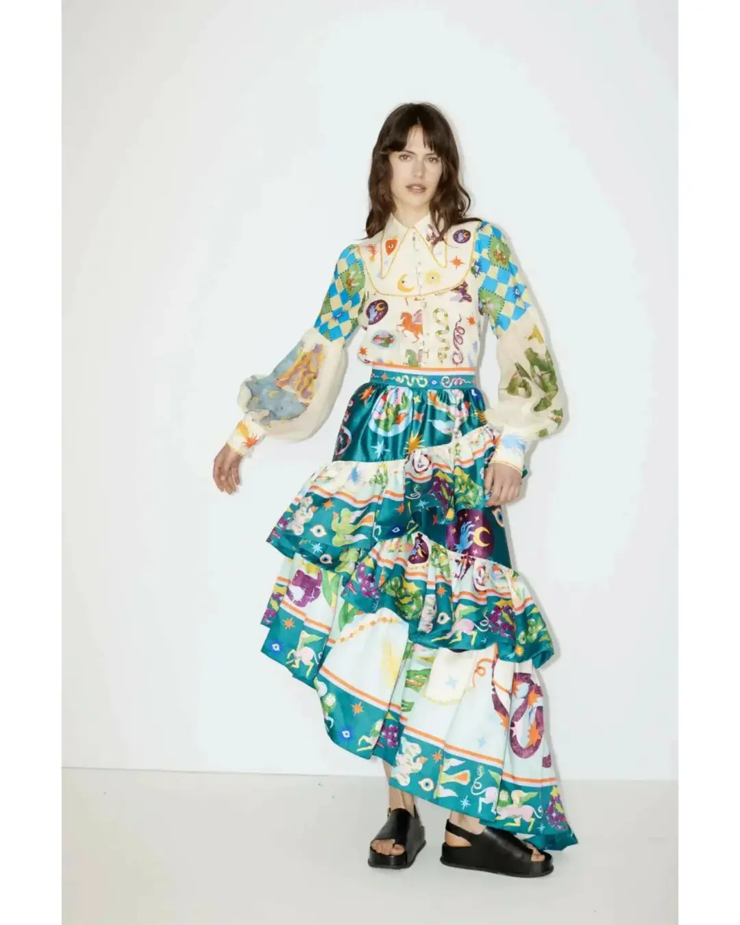 Alemais Lou Ballon Shirt and Guardian Tiered Ruffle Skirt Multi Size 14 for rent on The Volte - main image