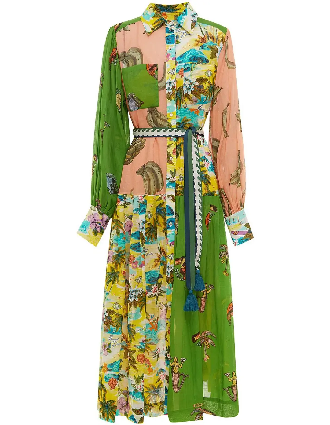 Alemais Holiday Patchwork Shirtdress Multi Size AU 16 for rent on The Volte - main image