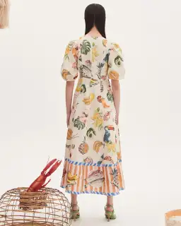 Alemais Theo Midi Dress Ivory Print Size AU 16 for rent on The Volte - image 2