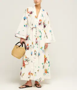 Alemais Meagan Cotton Poplin Kaftan Dress Cream Multi Size 14 for rent on The Volte - image 1