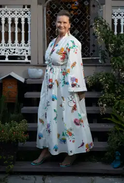 Alemais Meagan Cotton Poplin Kaftan Dress Cream Multi Size 14 for rent on The Volte - image 4