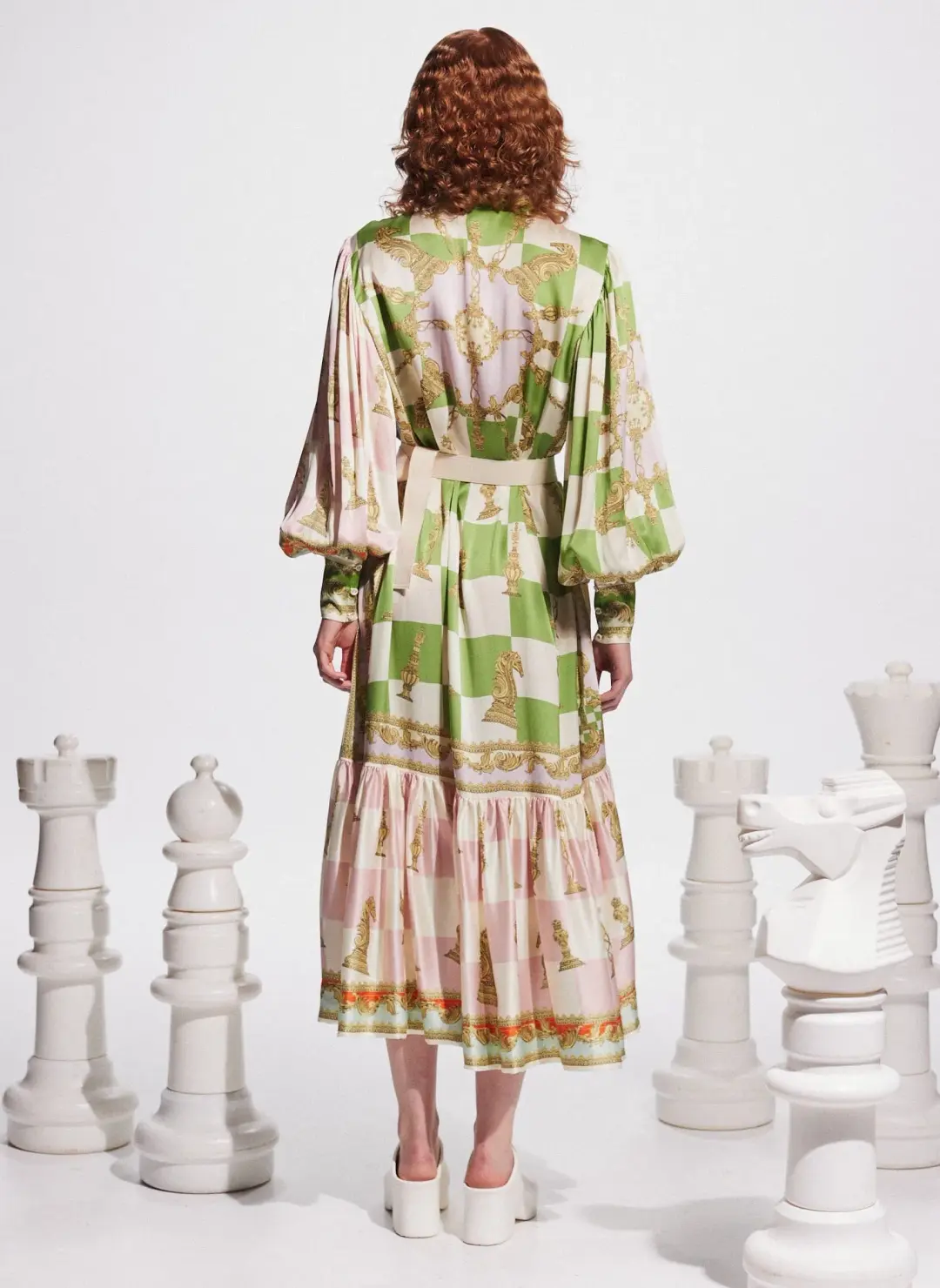 Alemais Checkmate Silk Midi Shirtdress Multi Size 16 for rent on The Volte - main image