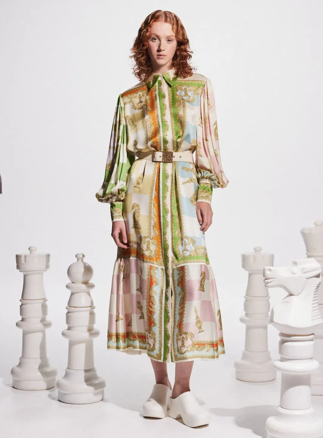 Alemais Checkmate Silk Midi Shirtdress Multi Size 16 for rent on The Volte - main image