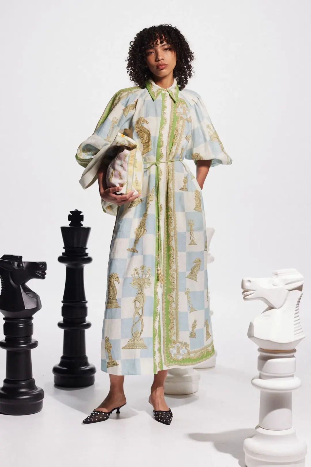 Alemais Checkmate Linen Shirtdress Print Size 16 for rent on The Volte - main image