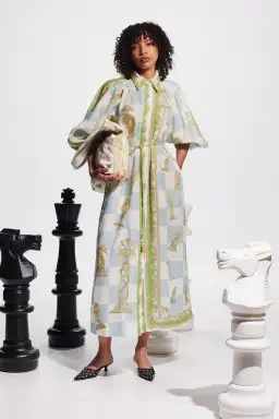 Alemais Checkmate Linen Shirtdress Print Size 16 for rent on The Volte - image 1